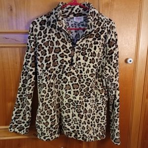Soft fleece half zip leopard print Size S